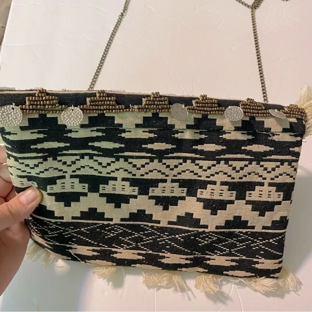 Express Boho Beaded Crossbody Envelope Bag Purse Fringe Seashells medallion